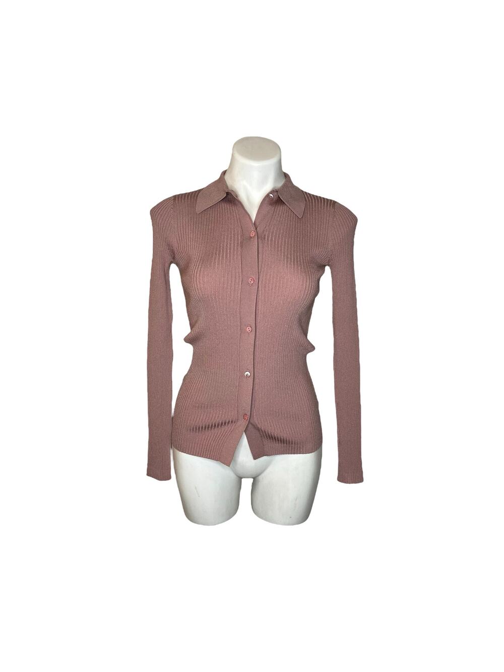 BABATON Collared Button Up Long Sleeve Blouse Pale Mauve Size 2XS